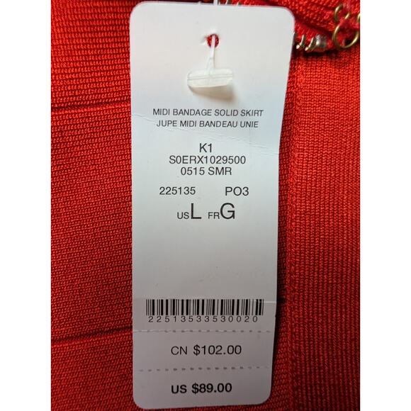 NWT Bebe Womens L Bandage Pencil Skirt High Rise Knit Coral Red Orange Bodycon - Picture 5 of 9